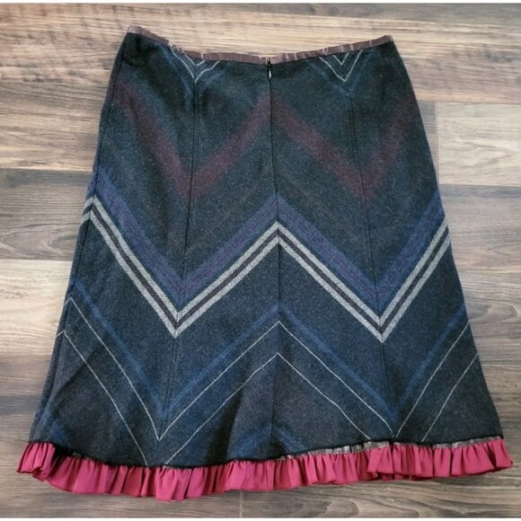 Vtg Field Manor Dark Multicolor Wool Blend Ruffle Hem Cottage Midi Skirt 14 - Picture 4 of 6